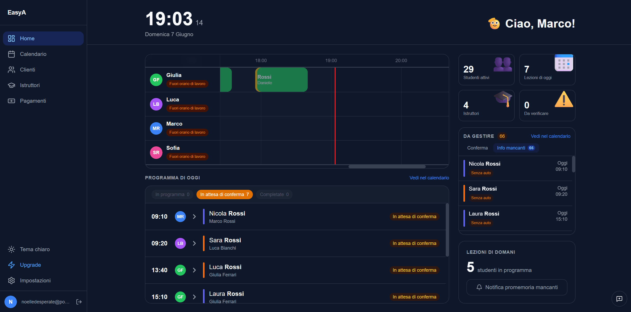 EasyA — dashboard di gestione autoscuola